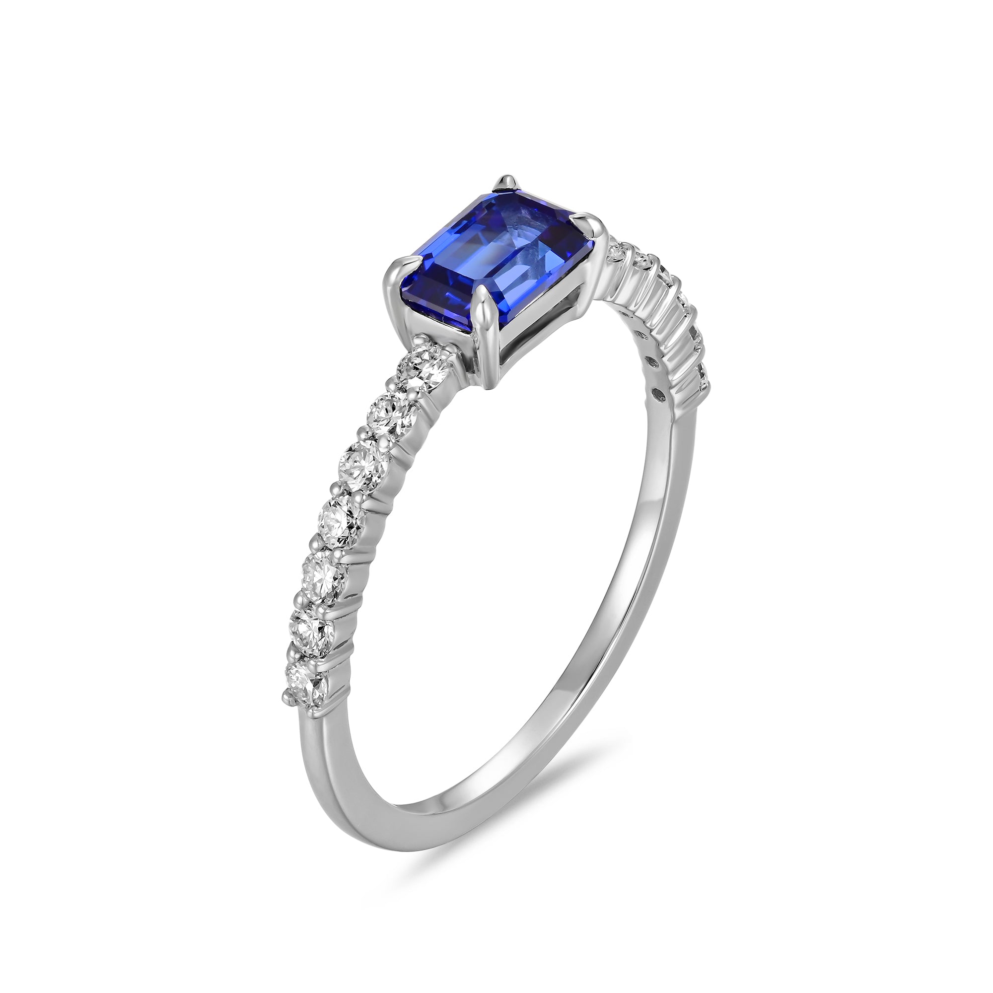 Anillo de Compromiso Laboratorio Diamante y Zafiro Lab Baguette
