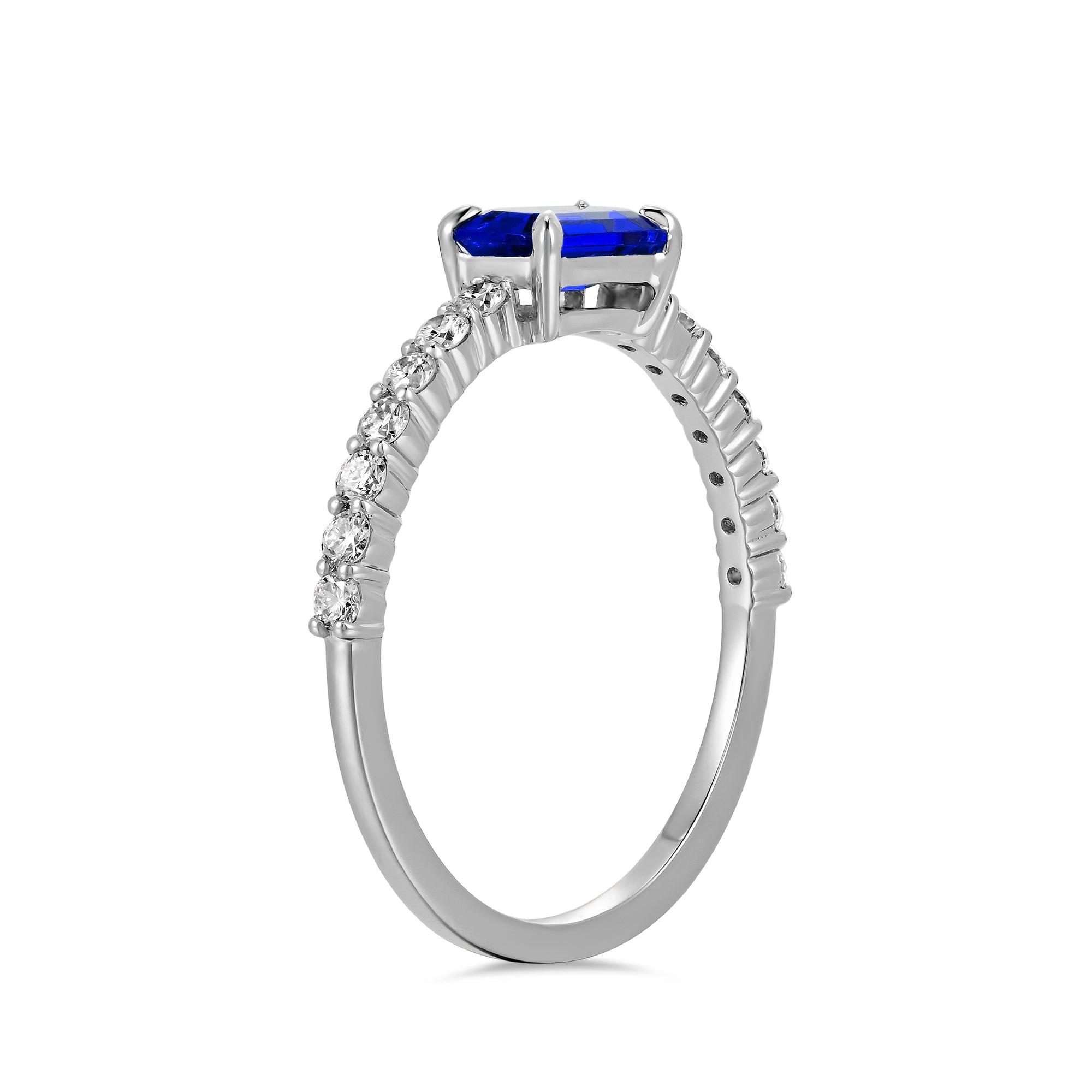 Anillo de Compromiso Laboratorio Diamante y Zafiro Lab Baguette