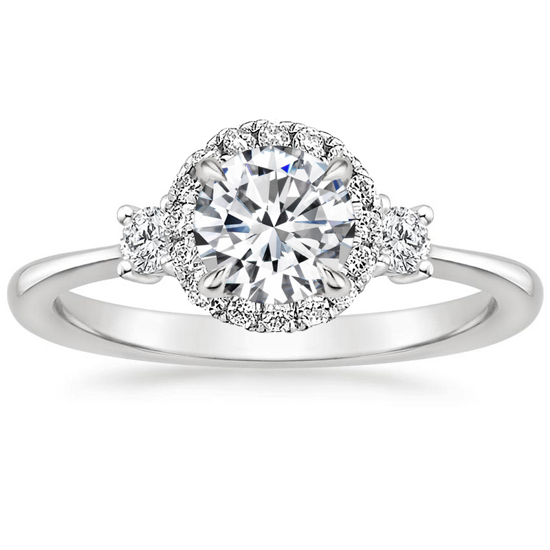 Anillo de Compromiso Tres Piedras Halo