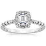 Anillo de Compromiso Halo Cojin Esmeralda