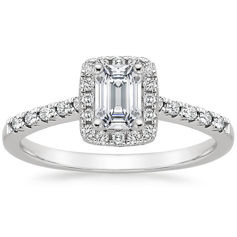 Anillo de Compromiso Halo Cojin Esmeralda