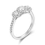 Anillo de Compromiso Diamantes Tres Piedras y Tres Halos