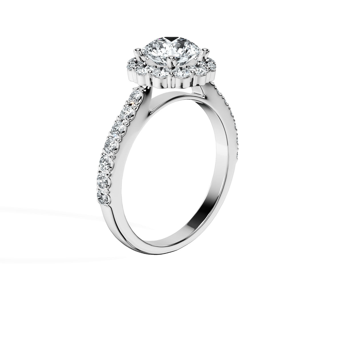 Anillo De Compromiso Halo Diamante Floral Hal-008 Oro Blanco 18K Redondo 0.5 Diamante Natural
