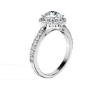 Anillo De Compromiso Halo Diamante Floral Hal-008 Platino Redondo 0.4 Diamante Cultivado en Laboratorio