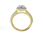 Anillo De Compromiso Halo Diamante Floral Hal-008 Oro Amarillo 18K Cojin 1.5 Diamante Cultivado en Laboratorio