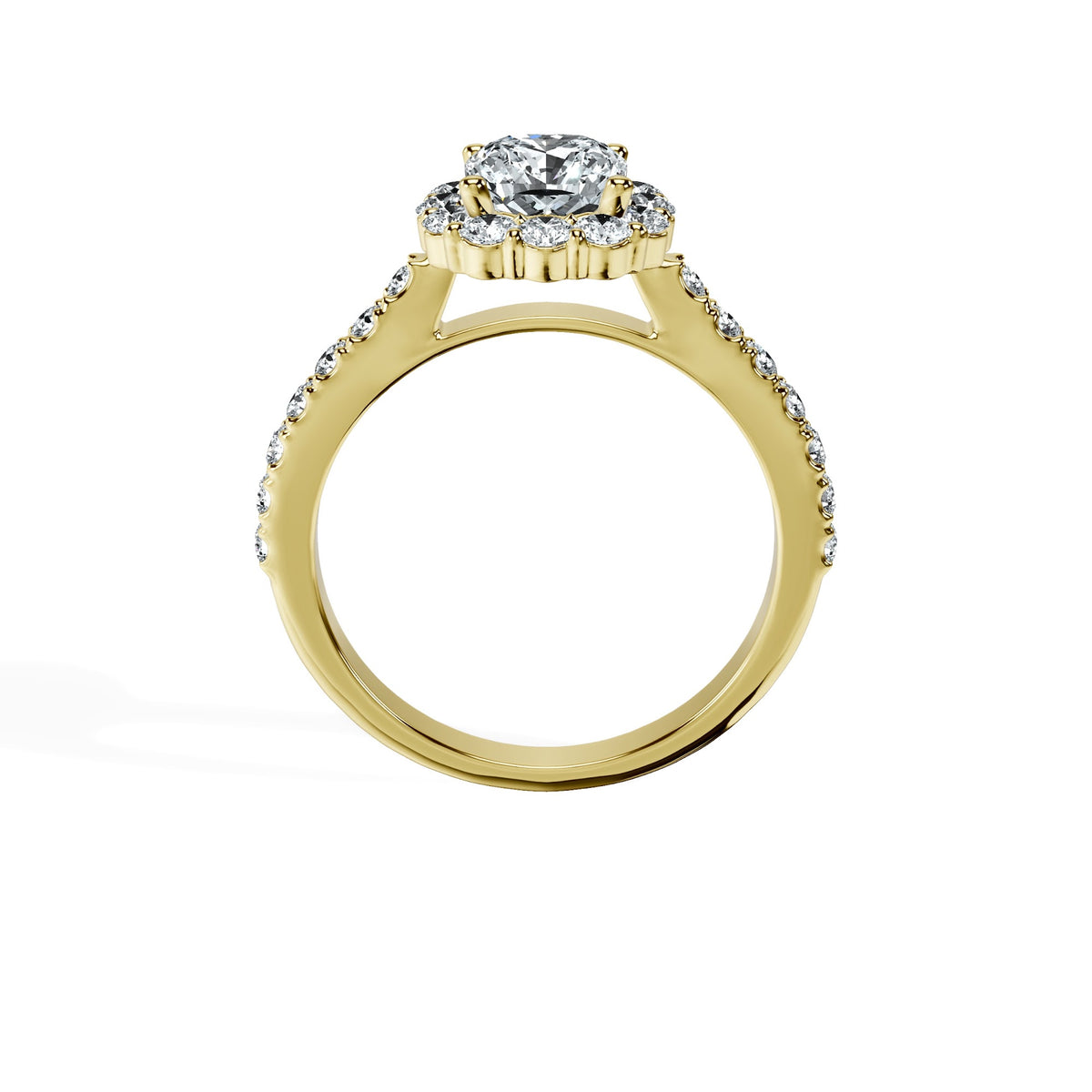 Anillo De Compromiso Halo Diamante Floral Hal-008 Oro Amarillo 18K Cojin 0.25 Diamante Cultivado en Laboratorio