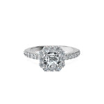 Anillo De Compromiso Halo Diamante Floral Hal-008 Oro Blanco 18K Asscher 0.45 Diamante Cultivado en Laboratorio