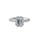 Anillo De Compromiso Halo Diamante Floral Hal-008 Platino Esmeralda 0.25 Diamante Cultivado en Laboratorio