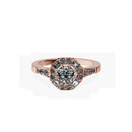Anillo De Compromiso Halo Diamante Baguette Hal-018 Oro Rosado 18K Redondo 0.2 Diamante Natural