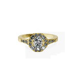 Anillo De Compromiso Halo Diamante Baguette Hal-018 Oro Amarillo 18K Oval 0.25 Diamante Natural