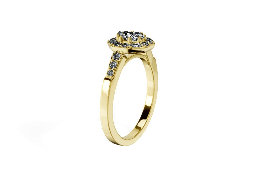 Anillo De Compromiso Halo Diamante Baguette Hal-018 Oro Amarillo 18K Pera 0.25 Diamante Natural
