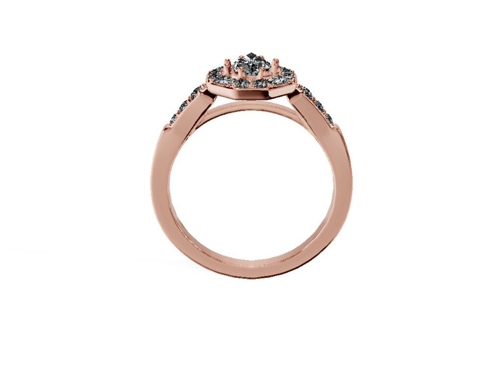 Anillo De Compromiso Halo Diamante Baguette Hal-018 Oro Rosado 18K Pera 0.25 Diamante Natural