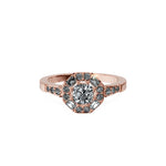 Anillo De Compromiso Halo Diamante Baguette Hal-018 Oro Rosado 18K Cojin 0.25 Diamante Natural
