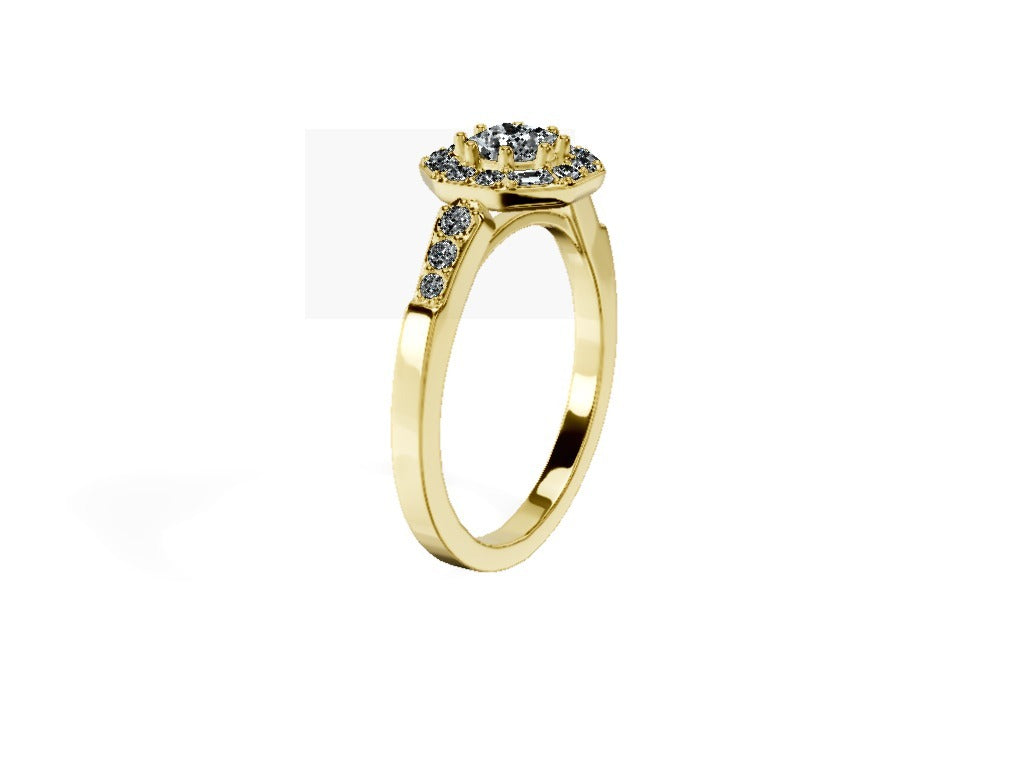 Anillo De Compromiso Halo Diamante Baguette Hal-018 Oro Amarillo 18K Princesa 0.25 Diamante Natural