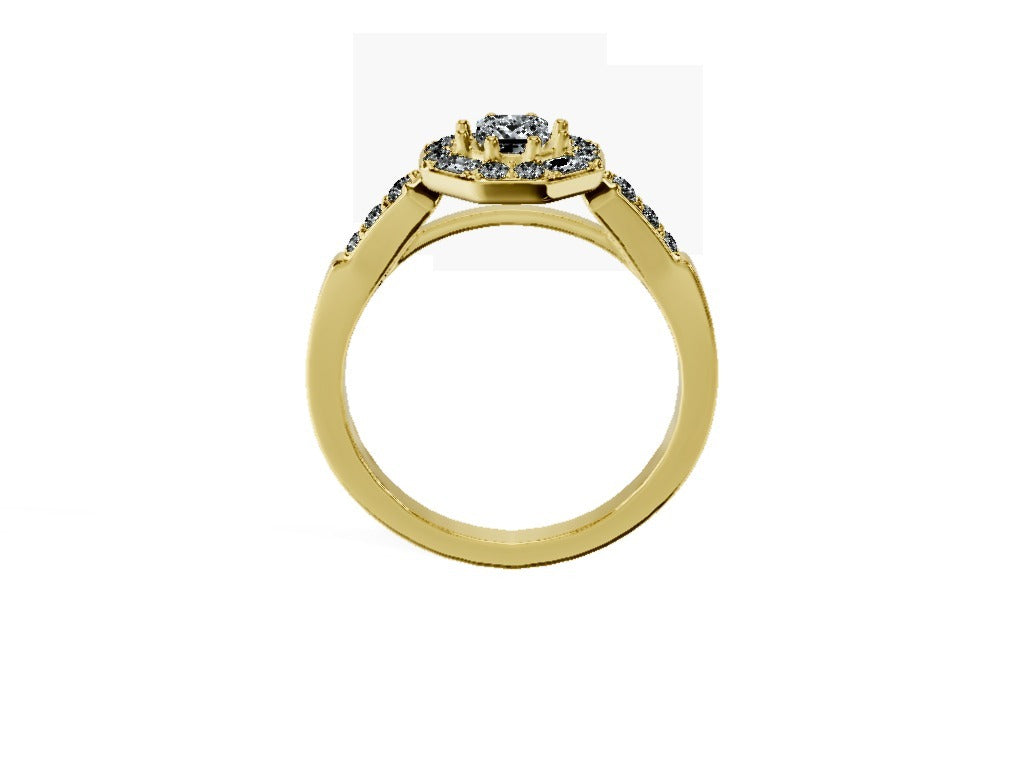 Anillo De Compromiso Halo Diamante Baguette Hal-018 Oro Amarillo 18K Princesa 0.25 Diamante Natural