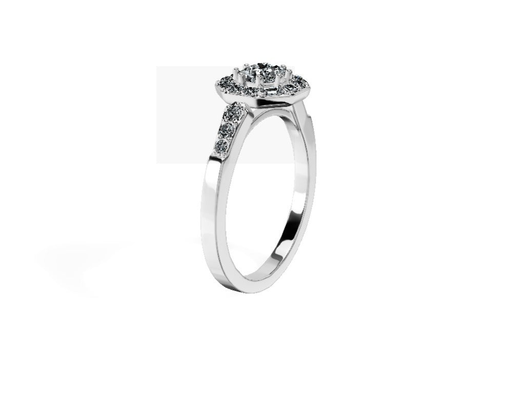 Anillo De Compromiso Halo Diamante Baguette Hal-018 Oro Blanco 18K Princesa 0.25 Diamante Natural