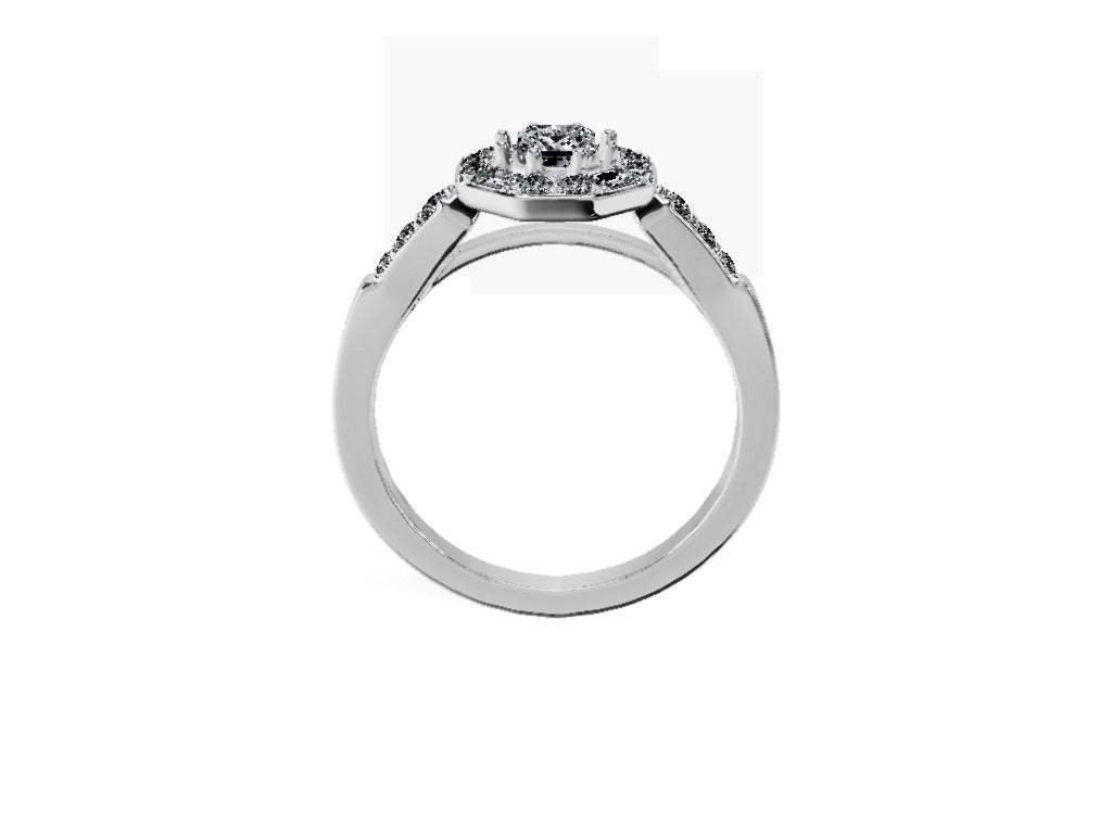 Anillo De Compromiso Halo Diamante Baguette Hal-018 Oro Blanco 18K Princesa 0.25 Diamante Natural