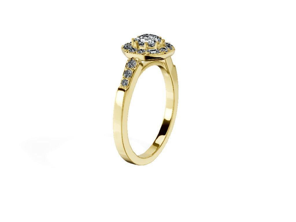 Anillo De Compromiso Halo Diamante Baguette Hal-018 Oro Amarillo 18K Asscher 0.25 Diamante Natural