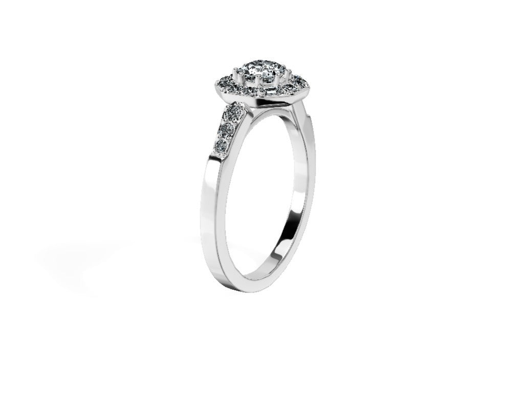 Anillo De Compromiso Halo Diamante Baguette Hal-018 Oro Blanco 18K Asscher 0.25 Diamante Natural