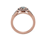 Anillo De Compromiso Halo Diamante Baguette Hal-018 Oro Rosado 18K Cojin 0.3 Diamante Natural