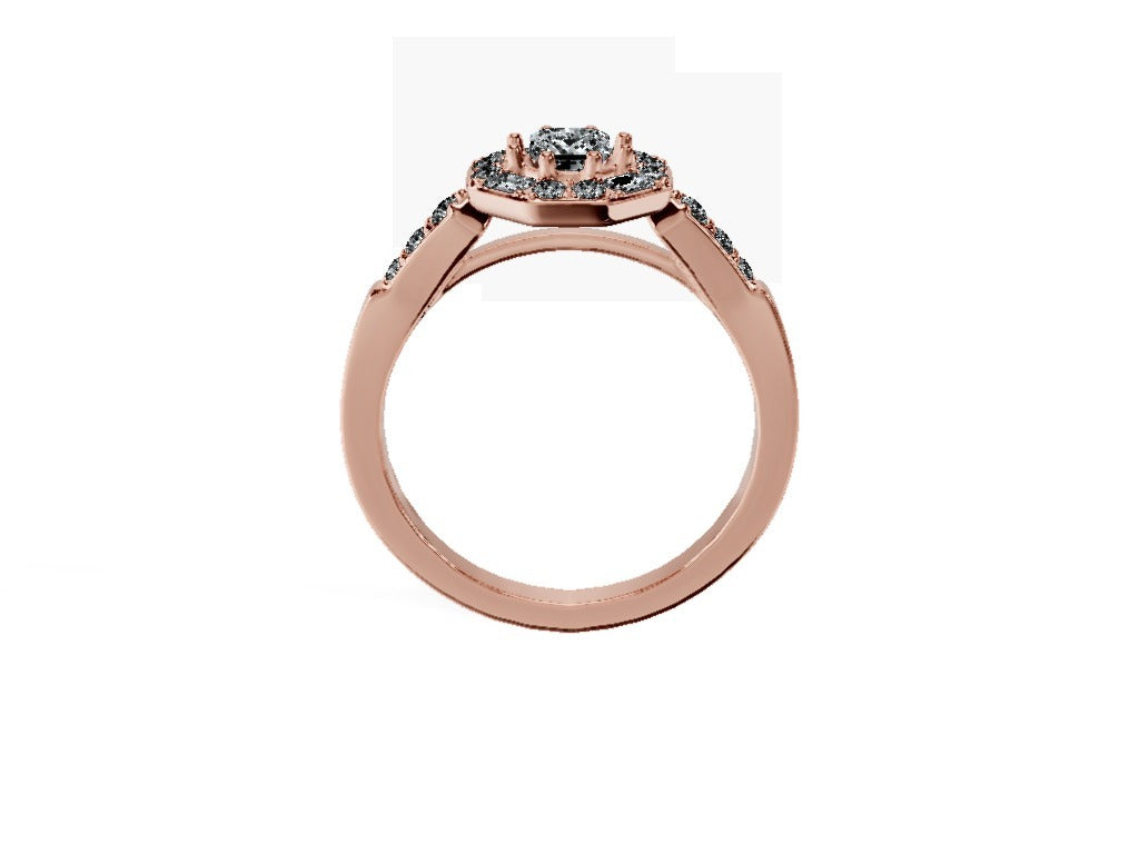 Anillo De Compromiso Halo Diamante Baguette Hal-018 Oro Rosado 18K Princesa 0.3 Diamante Natural