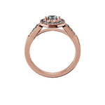 Anillo De Compromiso Halo Diamante Baguette Hal-018 Oro Rosado 18K Esmeralda 0.3 Diamante Natural