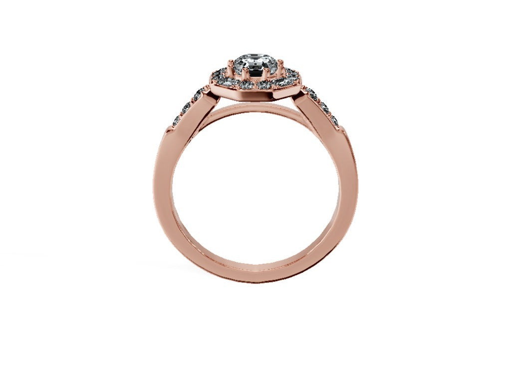 Anillo De Compromiso Halo Diamante Baguette Hal-018 Oro Rosado 18K Asscher 0.3 Diamante Natural