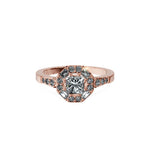 Anillo De Compromiso Halo Diamante Baguette Hal-018 Oro Rosado 18K Radiante 0.3 Diamante Natural