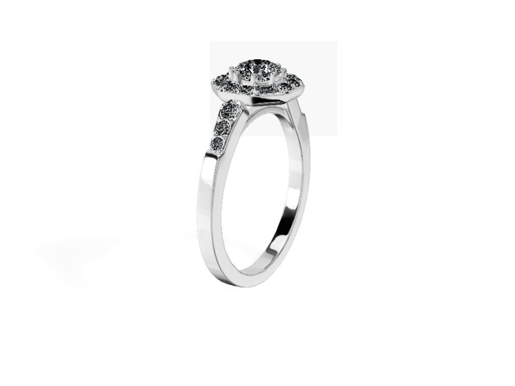 Anillo De Compromiso Halo Diamante Baguette Hal-018 Oro Blanco 18K Redondo 0.35 Diamante Natural