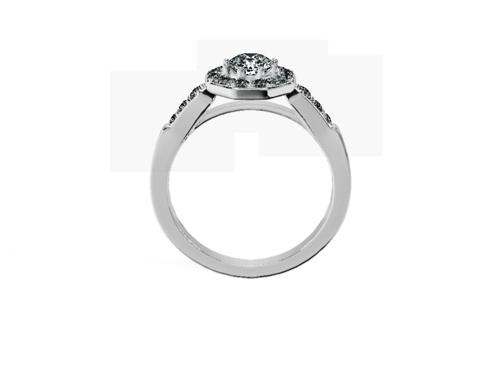 Anillo De Compromiso Halo Diamante Baguette Hal-018 Oro Blanco 18K Redondo 0.35 Diamante Natural