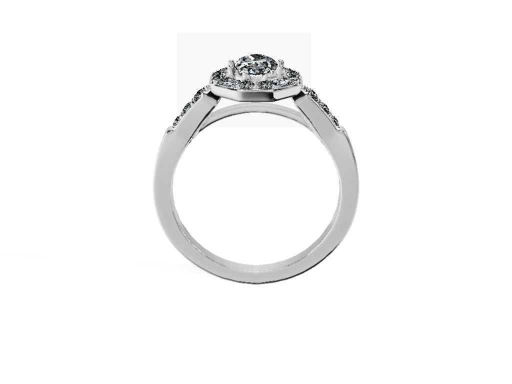 Anillo De Compromiso Halo Diamante Baguette Hal-018 Oro Blanco 18K Oval 0.35 Diamante Natural