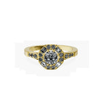 Anillo De Compromiso Halo Diamante Baguette Hal-018 Oro Amarillo 18K Redondo 0.4 Diamante Natural