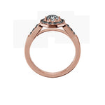 Anillo De Compromiso Halo Diamante Baguette Hal-018 Oro Rosado 18K Redondo 0.4 Diamante Natural