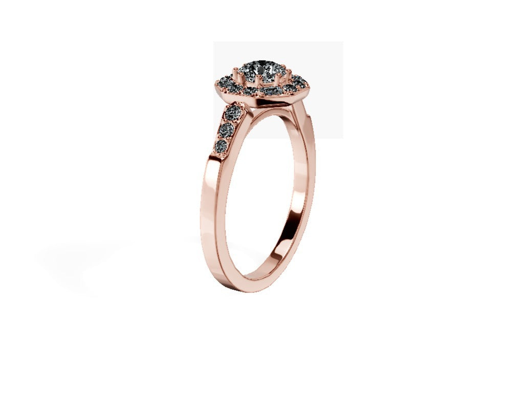 Anillo De Compromiso Halo Diamante Baguette Hal-018 Oro Rosado 18K Redondo 0.4 Diamante Natural