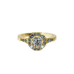 Anillo De Compromiso Halo Diamante Baguette Hal-018 Oro Amarillo 18K Cojin 0.4 Diamante Natural