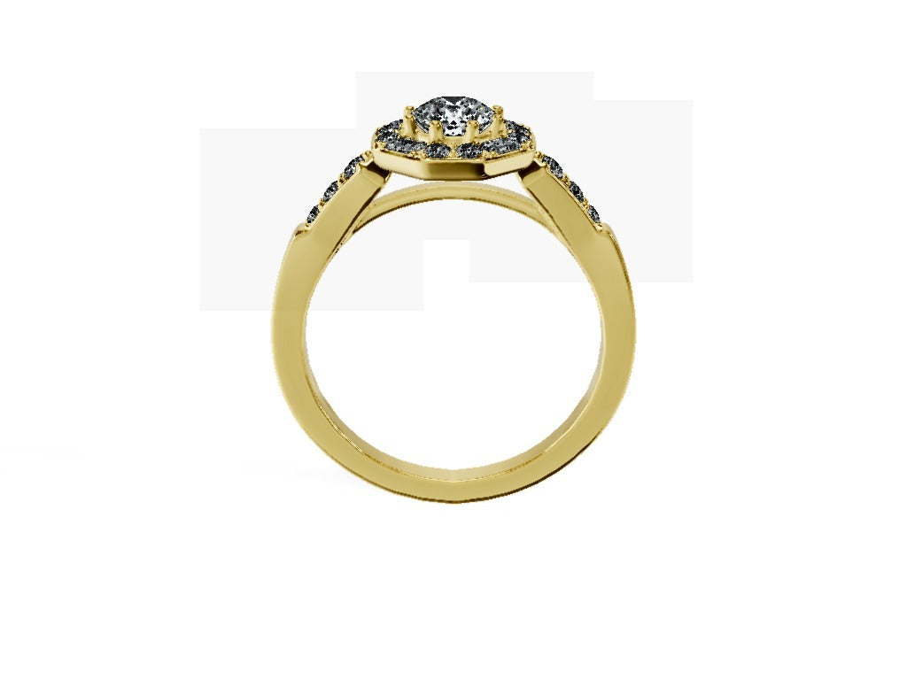 Anillo De Compromiso Halo Diamante Baguette Hal-018 Oro Amarillo 18K Redondo 0.45 Diamante Natural