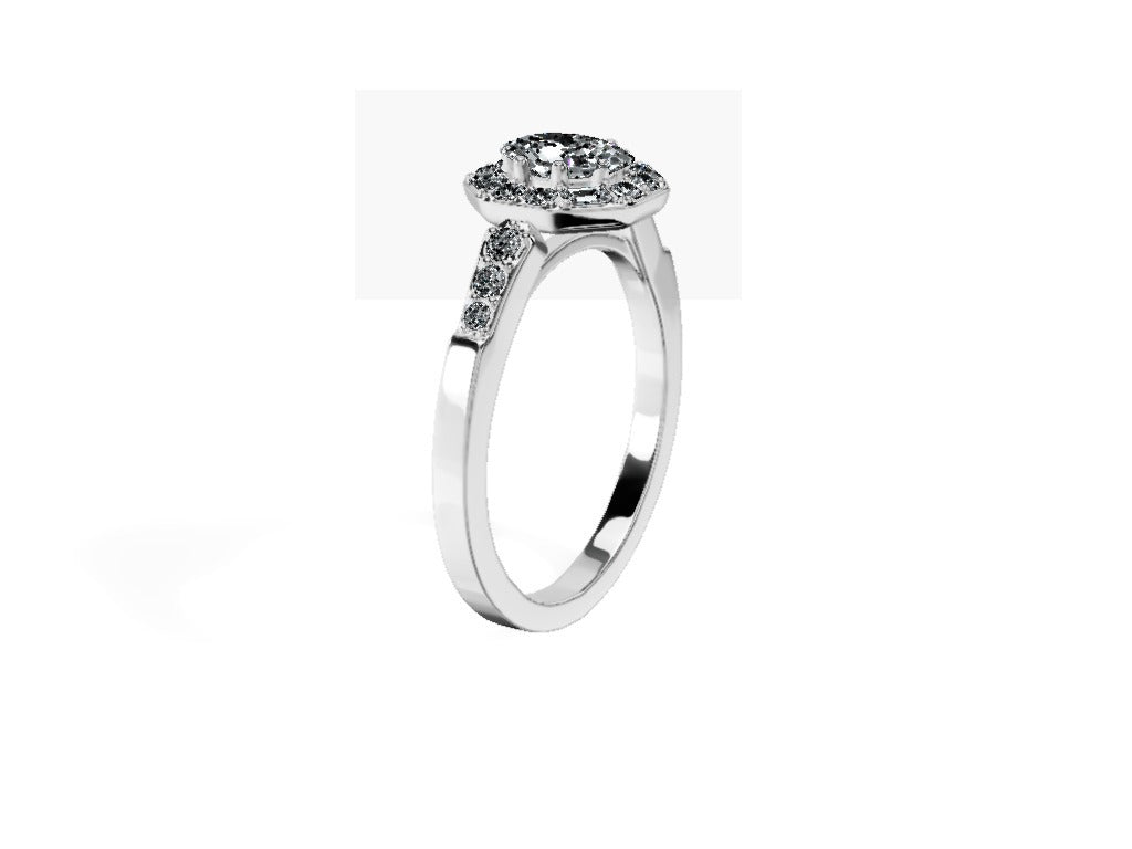 Anillo De Compromiso Halo Diamante Baguette Hal-018 Platino Oval 0.45 Diamante Natural