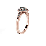 Anillo De Compromiso Halo Diamante Baguette Hal-018 Oro Rosado 18K Pera 0.45 Diamante Natural