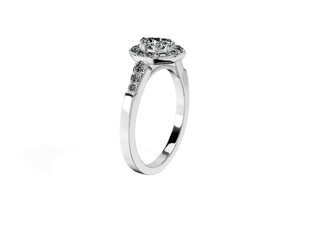 Anillo De Compromiso Halo Diamante Baguette Hal-018 Platino Pera 0.45 Diamante Natural