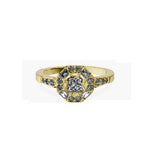 Anillo De Compromiso Halo Diamante Baguette Hal-018 Oro Amarillo 18K Princesa 0.45 Diamante Natural