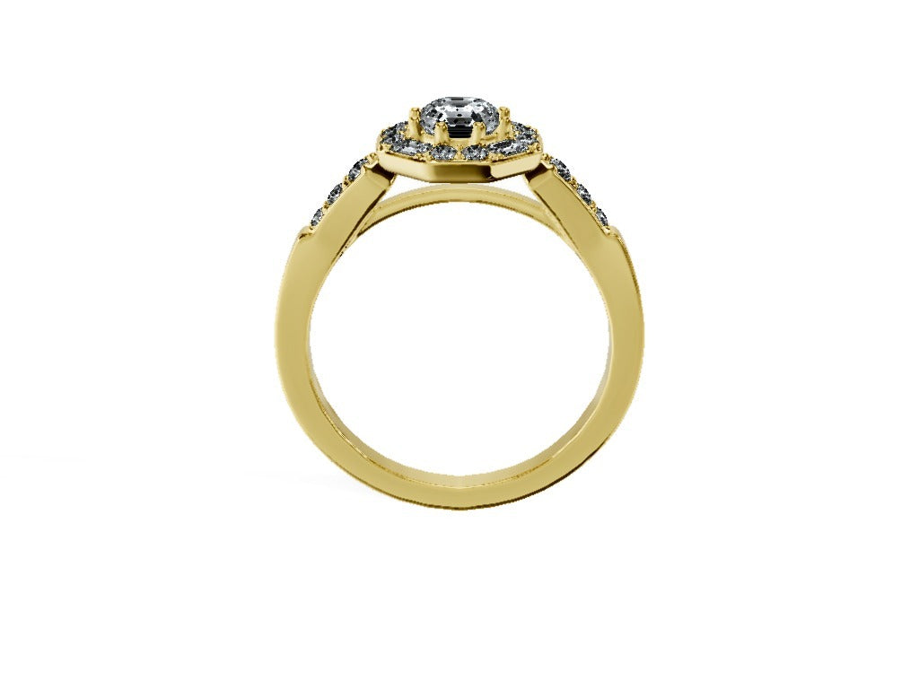Anillo De Compromiso Halo Diamante Baguette Hal-018 Oro Amarillo 18K Asscher 0.45 Diamante Natural