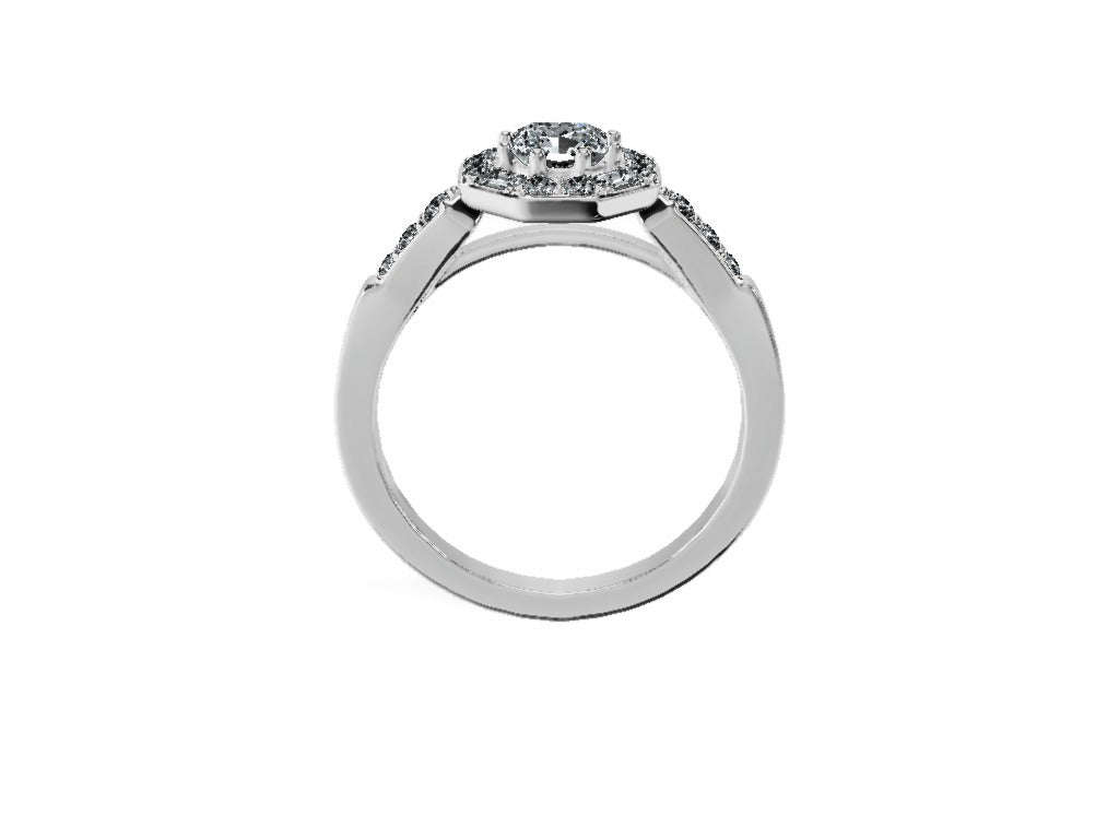 Anillo De Compromiso Halo Diamante Baguette Hal-018 Oro Blanco 18K Radiante 0.5 Diamante Natural