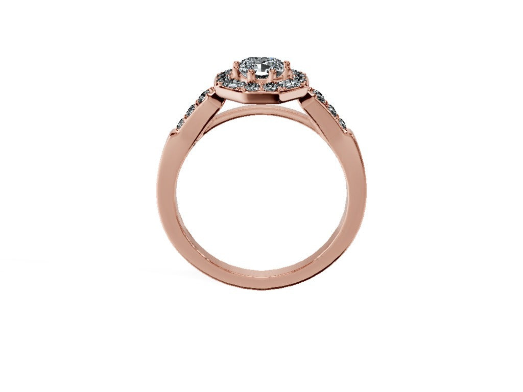 Anillo De Compromiso Halo Diamante Baguette Hal-018 Oro Rosado 18K Radiante 0.5 Diamante Natural