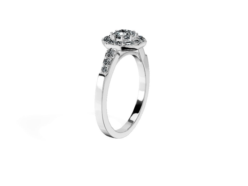 Anillo De Compromiso Halo Diamante Baguette Hal-018 Platino Cojin 0.5 Diamante Cultivado en Laboratorio
