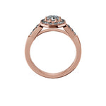 Anillo De Compromiso Halo Diamante Baguette Hal-018 Oro Rosado 18K Radiante 2 Diamante Cultivado en Laboratorio