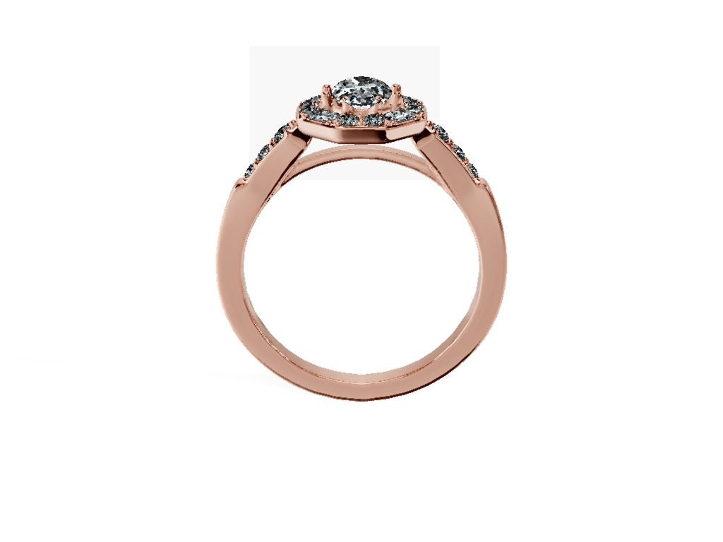 Anillo De Compromiso Halo Moissanita Baguette Hal-018 Oro Rosado 18K Oval 0.5 Moissanita Cultivado en Laboratorio