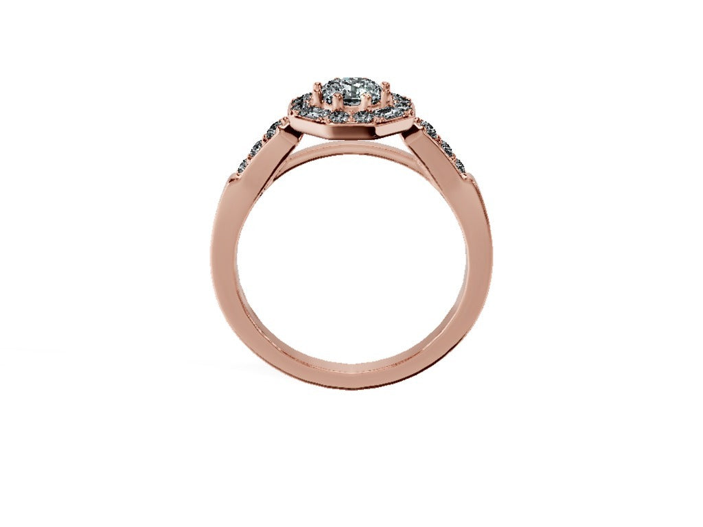 Anillo De Compromiso Halo Moissanita Baguette Hal-018 Oro Rosado 18K Cojin 0.5 Moissanita Cultivado en Laboratorio