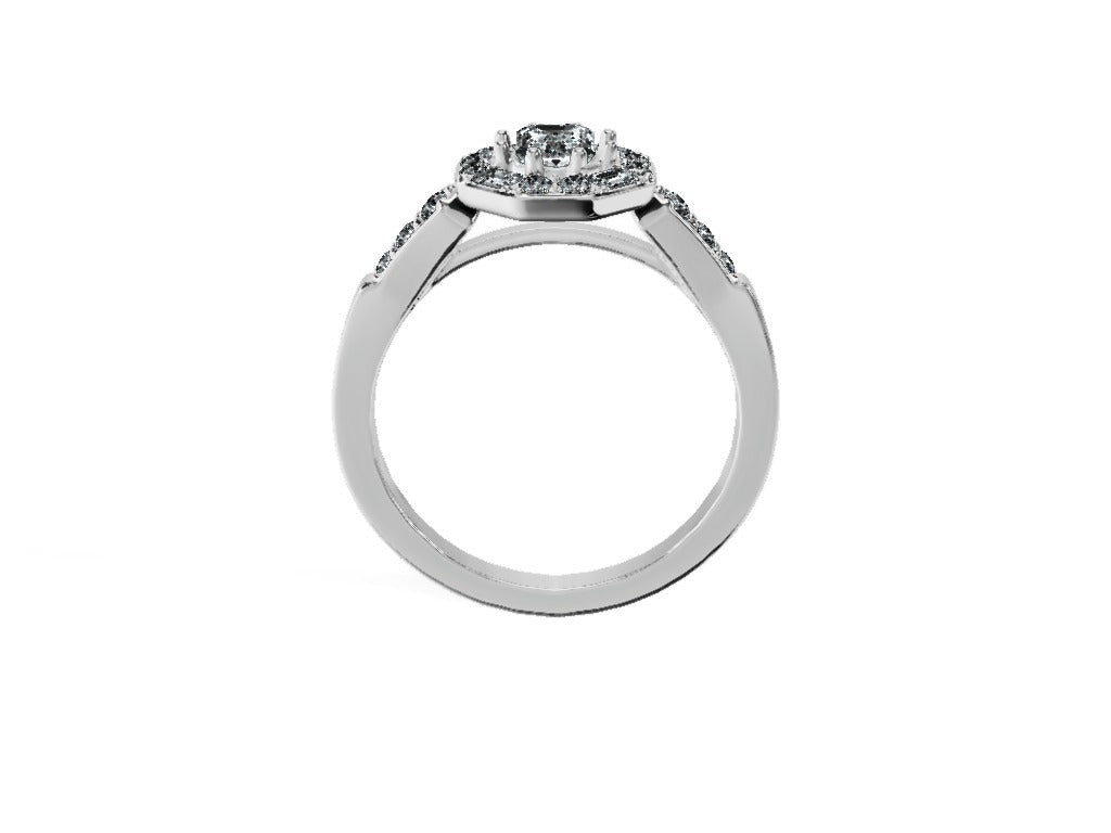 Anillo De Compromiso Halo Moissanita Baguette Hal-018 Oro Blanco 18K Esmeralda 0.5 Moissanita Cultivado en Laboratorio