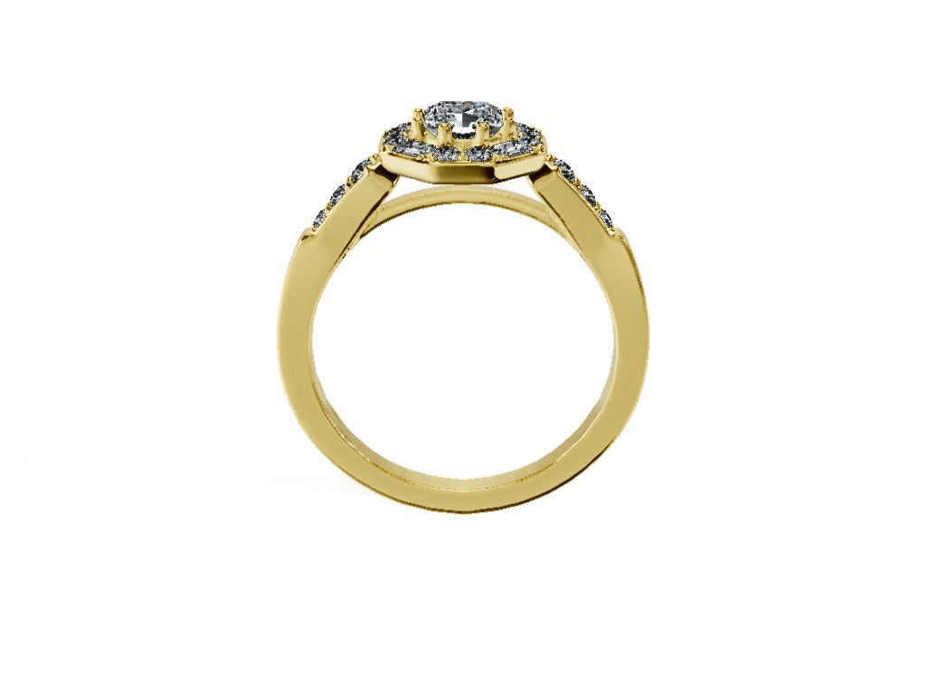 Anillo De Compromiso Halo Moissanita Baguette Hal-018 Oro Amarillo 18K Radiante 1 Moissanita Cultivado en Laboratorio