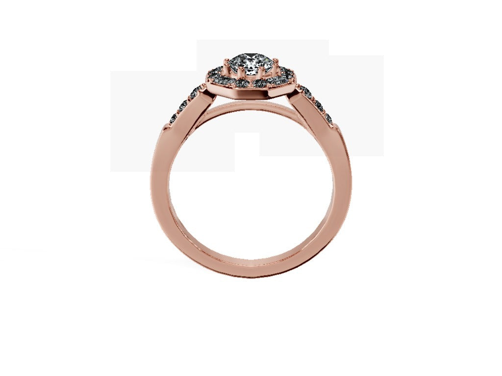Anillo De Compromiso Halo Moissanita Baguette Hal-018 Oro Rosado 18K Redondo 1.5 Moissanita Cultivado en Laboratorio